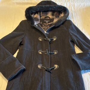 Tommy Hilfiger Women’s Black Toggle Coat with Faux Fur Hood , 10 , $44